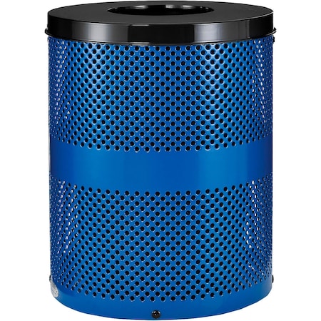 Global Industrial Outdoor Perforated Steel Trash Can With Flat Lid, 36 Gallon, Blue 261925BL